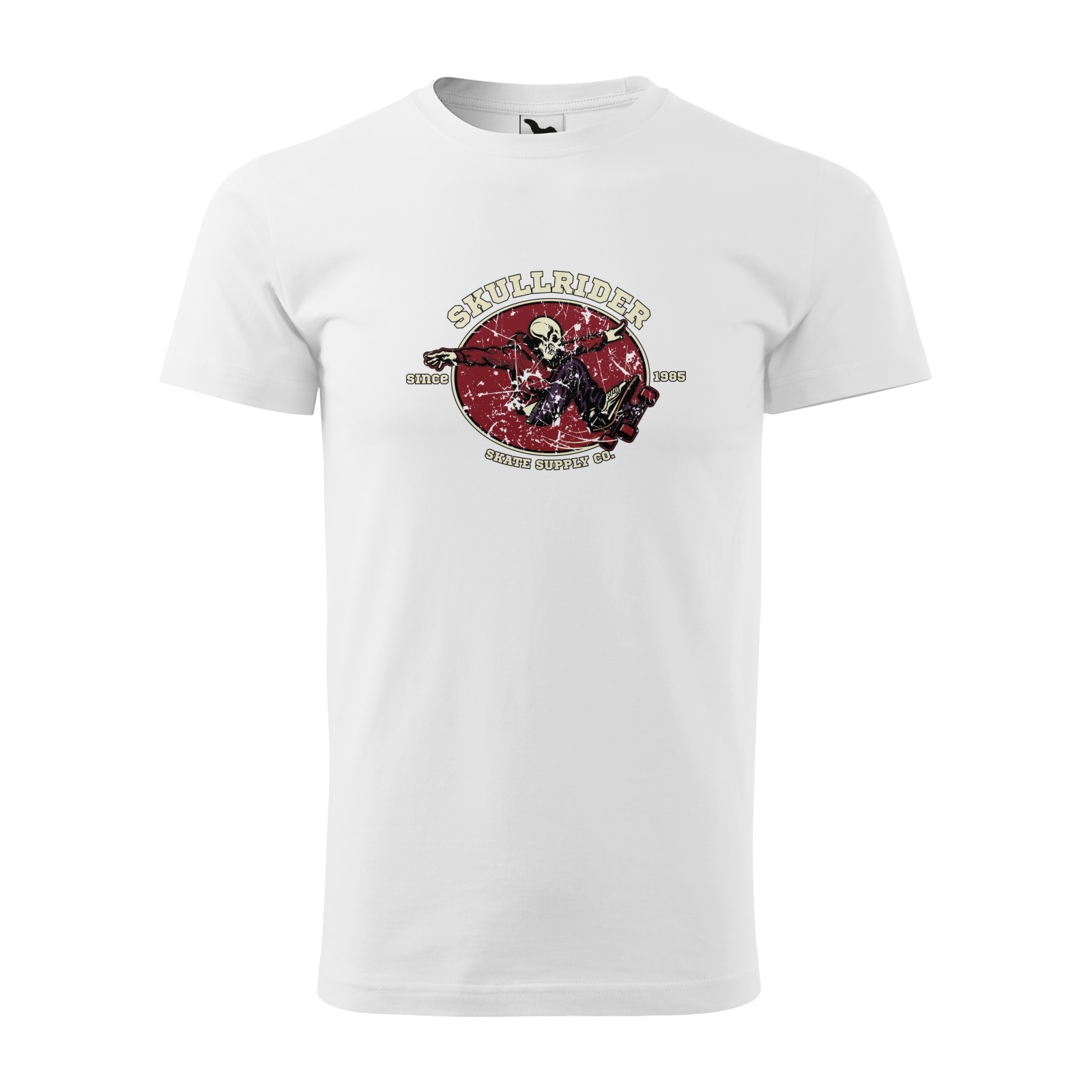 Tricou alb barbati, idee de cadou, pentru pasionatii de skateboard, Skull Rider, marime S