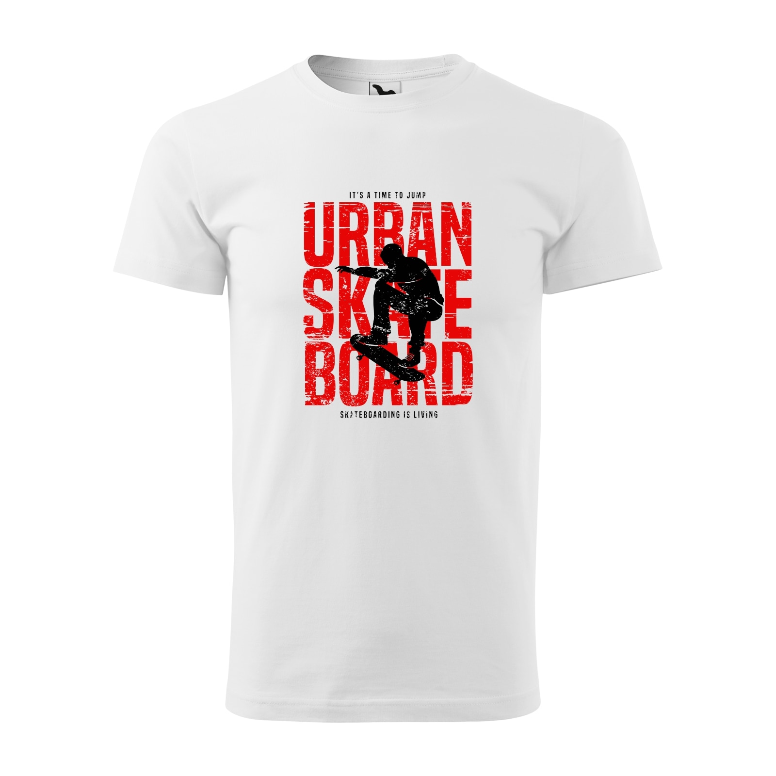 Tricou alb barbati, idee de cadou, pentru pasionatii de skateboard, Its Time to Jump Urban Skateboard, marime S