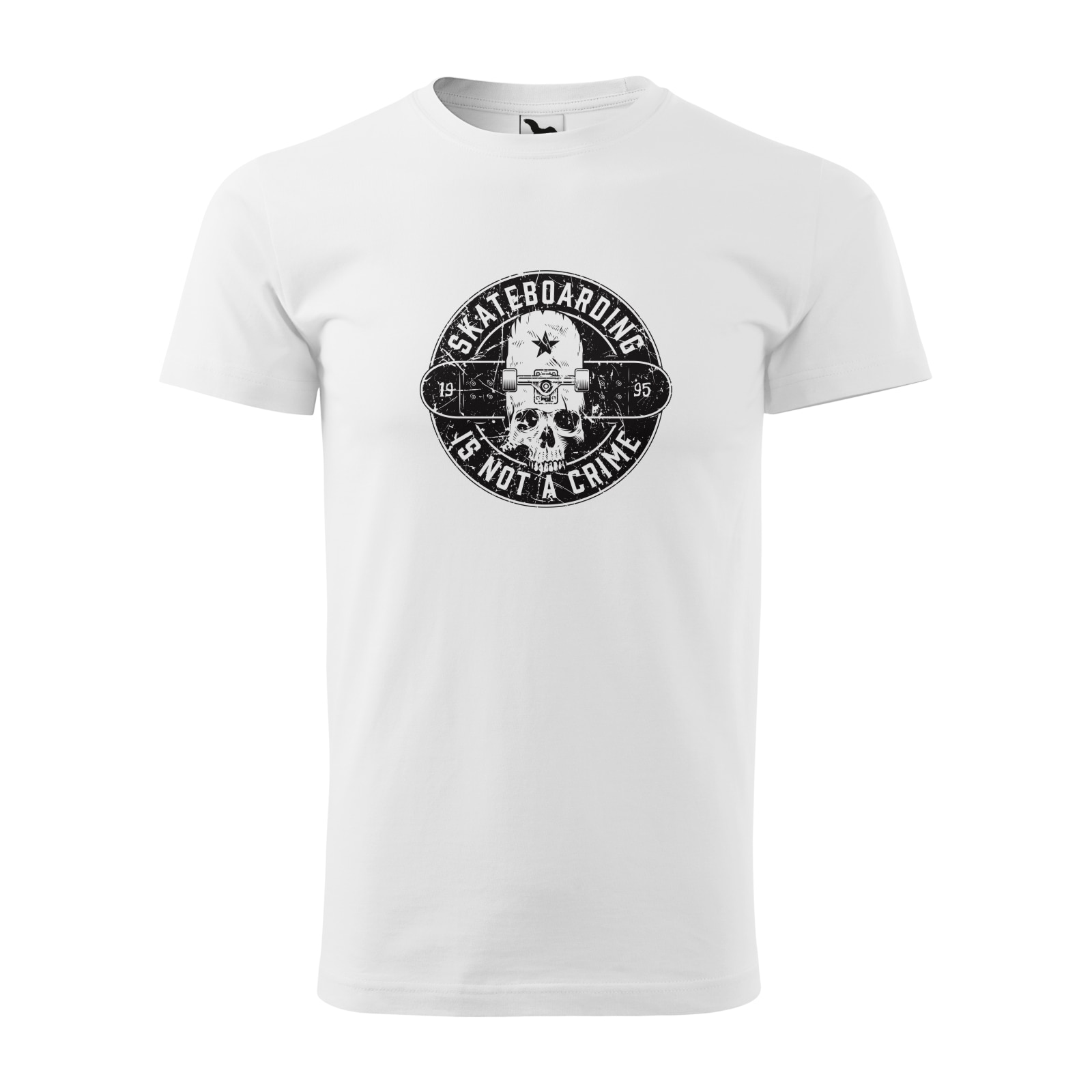 Tricou alb barbati, idee de cadou, pentru pasionatii de skateboard, Skate is Not a Crime Star Skull, marime M