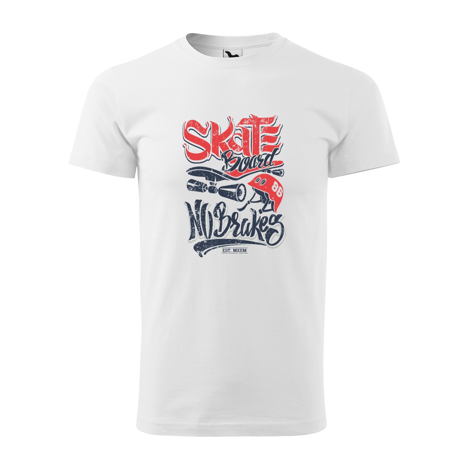 Tricou alb barbati, idee de cadou, pentru pasionatii de skateboard, Skateboard With No Brakes, marime M