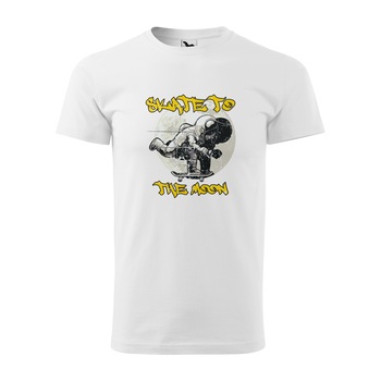Tricou alb barbati, idee de cadou, pentru pasionatii de skateboard, Skate to the Moon, marime S