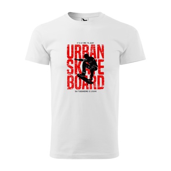 Tricou alb barbati, idee de cadou, pentru pasionatii de skateboard, Its Time to Jump Urban Skateboard, marime XS