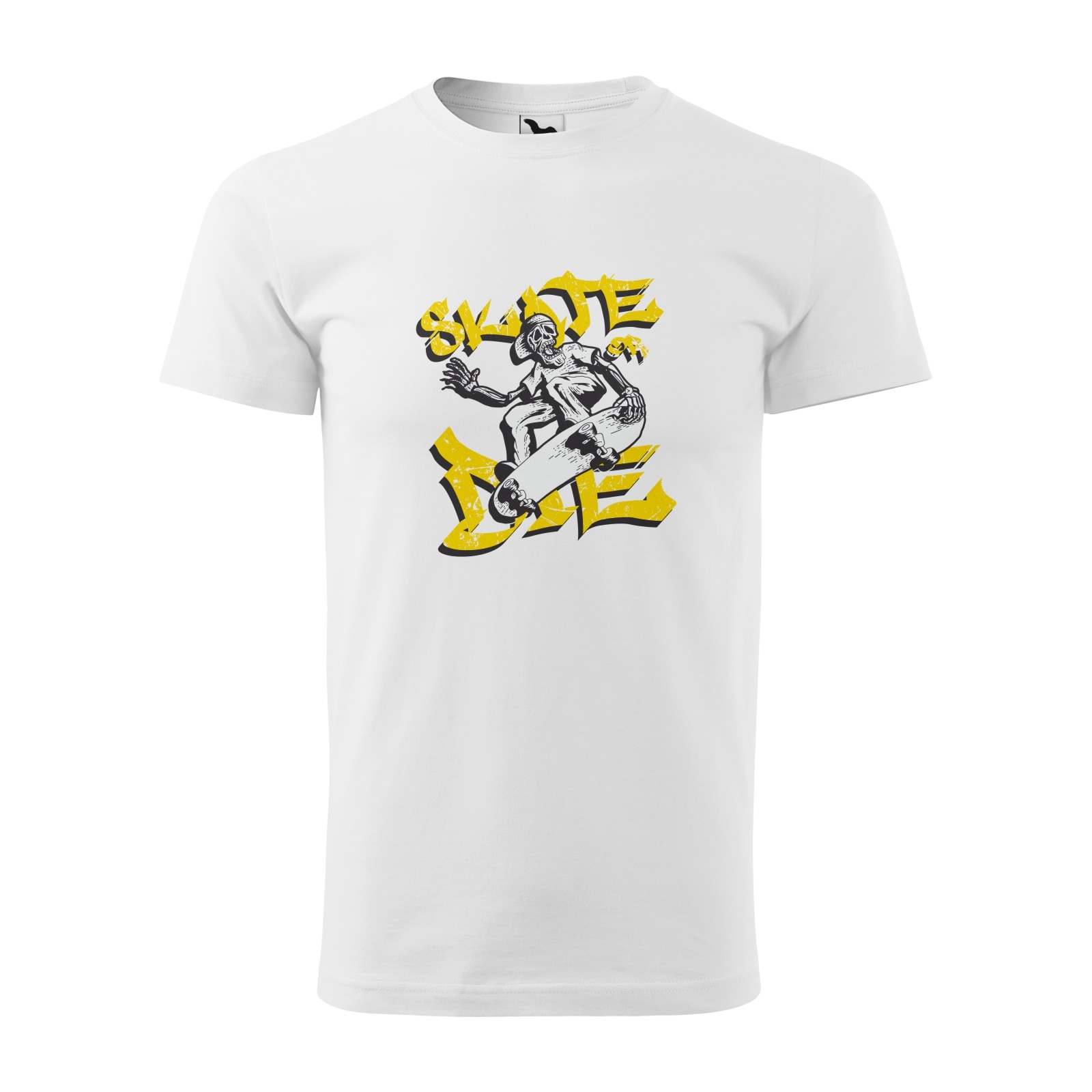 Tricou alb barbati, idee de cadou, pentru pasionatii de skateboard, Skeleton Skate or Die, marime S