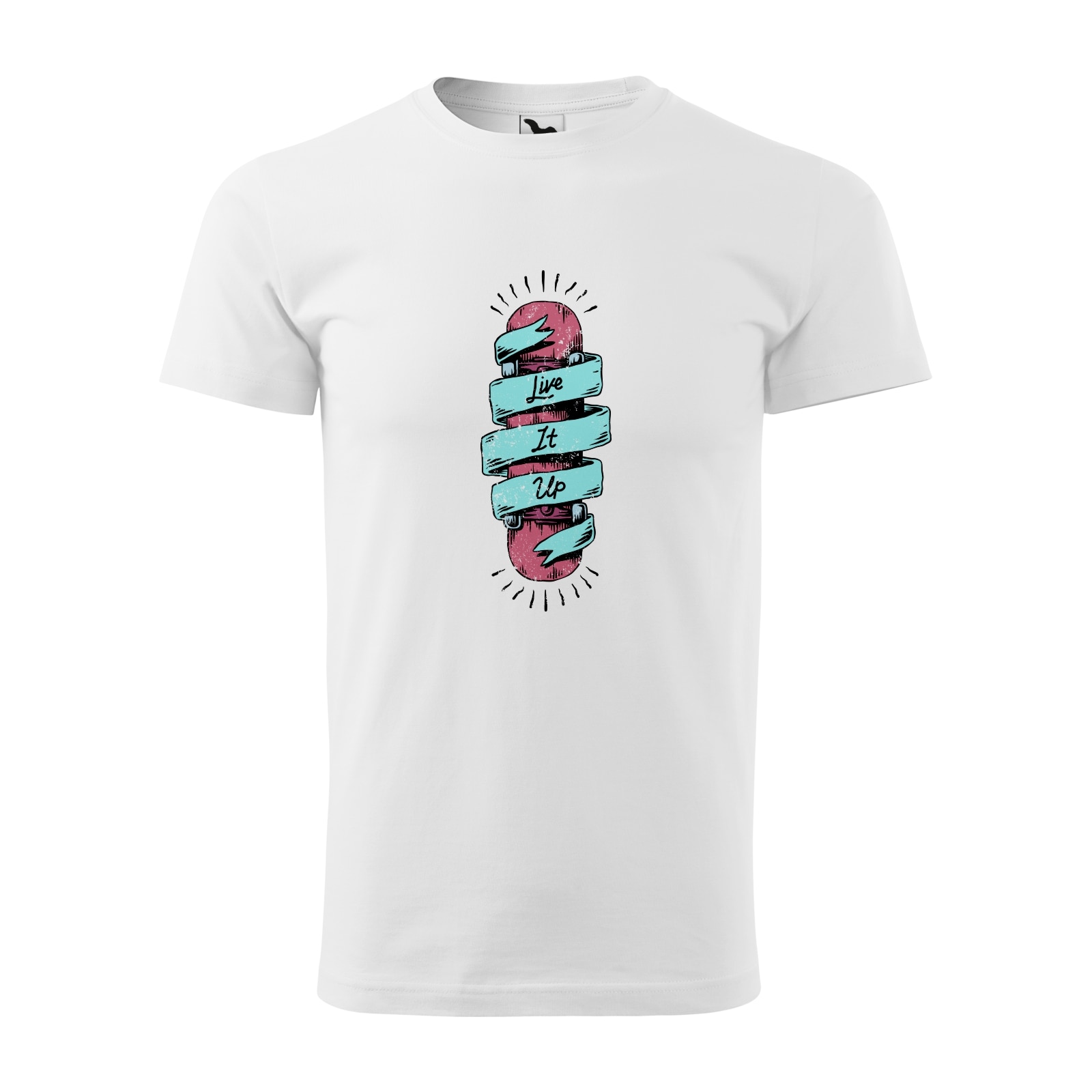 Tricou alb barbati, idee de cadou, pentru pasionatii de skateboard, Live it Up Skateboard, marime M