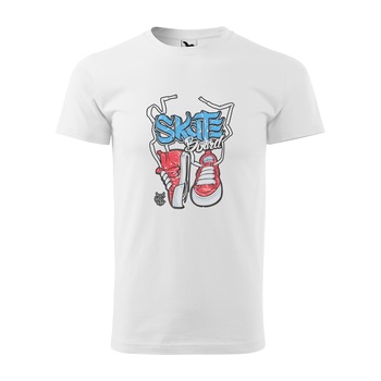 Tricou alb barbati, idee de cadou, pentru pasionatii de skateboard, Skateboard and Sneakers, marime M Tricou alb barbati, idee de cadou, pentru pasionatii de skateboard, Skateboard and Sneakers, marime M