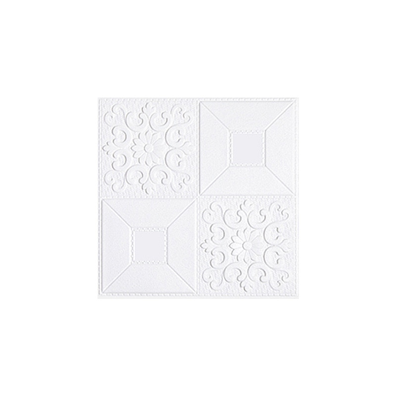 Autocolant din spuma si plastic 3D reliefat patrate cu motive florale 70x70 cm, alb