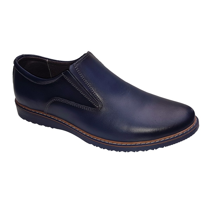Pantofi barbati fara siret din piele naturala Tudor, bleumarin, 43