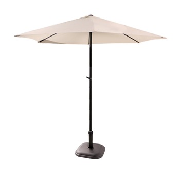 Umbrela soare 300cm bej cu mecanizm rabatare bej si baza patrata 11kg culoare maro Umbrela soare 300cm bej cu mecanizm rabatare bej si baza patrata 11kg culoare maro