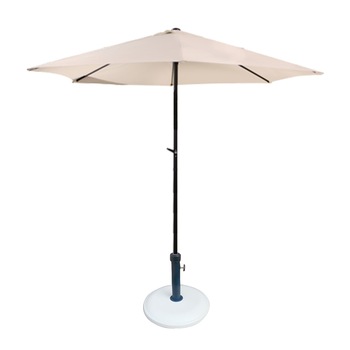 Umbrela soare 300cm bej cu mecanizm rabatare bej si baza rotunda 12kg culoare alba Umbrela soare 300cm bej cu mecanizm rabatare bej si baza rotunda 12kg culoare alba