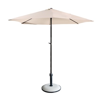 Umbrela soare 270cm bej cu mecanizm rabatare bej si baza rotunda 15kg culoare alba Umbrela soare 270cm bej cu mecanizm rabatare bej si baza rotunda 15kg culoare alba