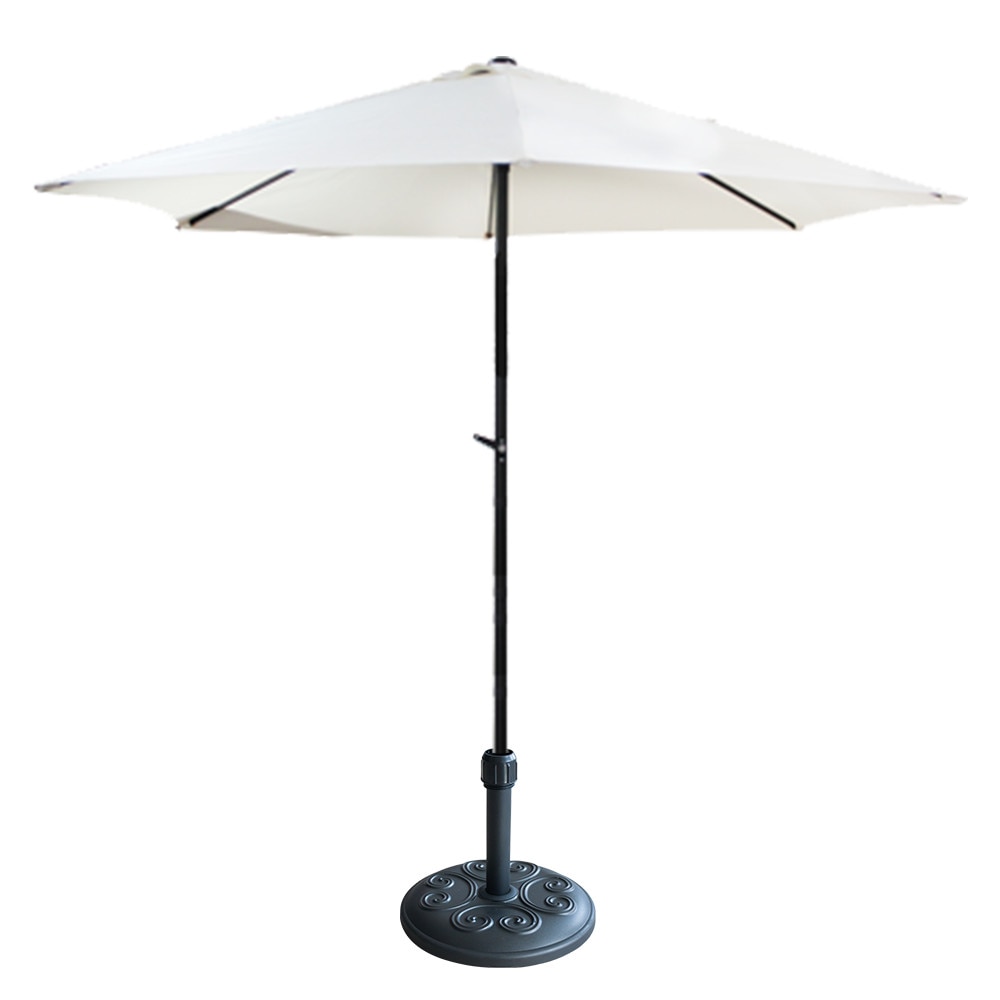 Umbrela soare cu mecanizm rabatare 270cm alba si suport rotund cu relief 12kg culoare neagra