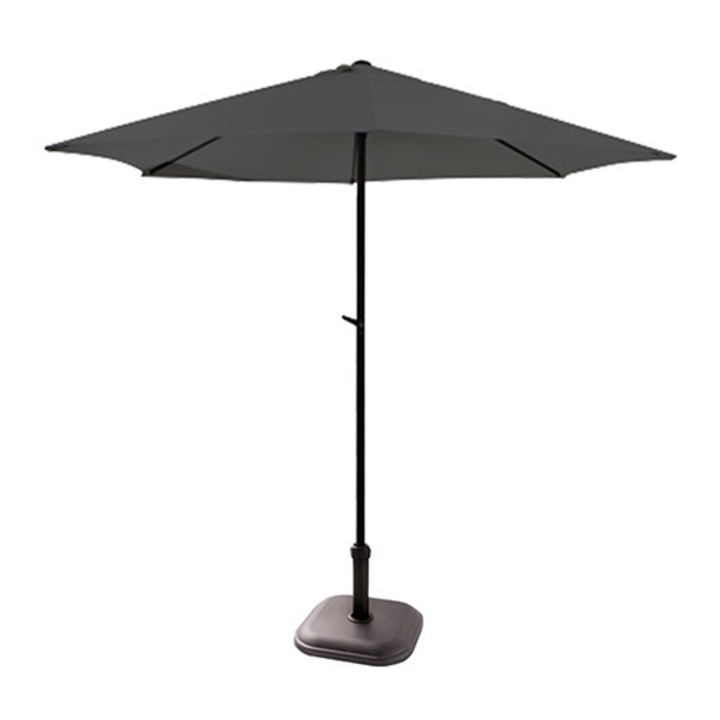 Umbrela soare gri cu mecanizm rabatare 300cm si baza patrata 11kg culoare maro