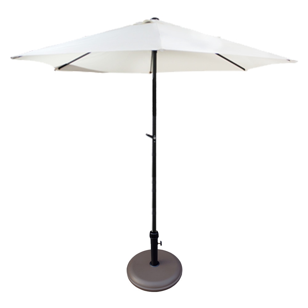 Umbrela soare cu mecanizm rabatare 270cm alba si suport rotund 12kg culoare maro