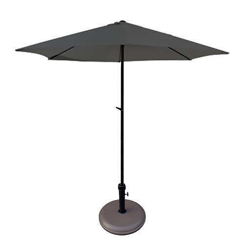 Umbrela soare gri cu mecanizm rabatare 270cm si suport rotund 12kg culoare maro