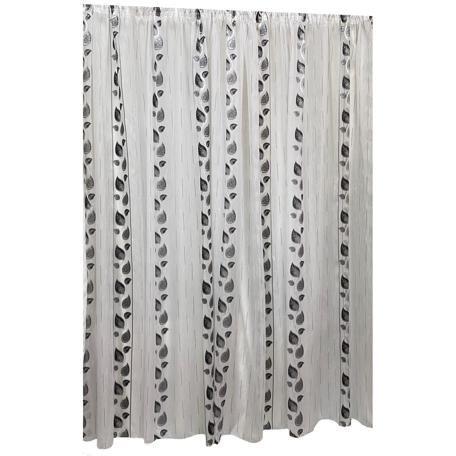 Perdea alba brodata cu ghirlanda de frunze, neagra 900x245cm, cu rejansa by Liz Line - RD1749