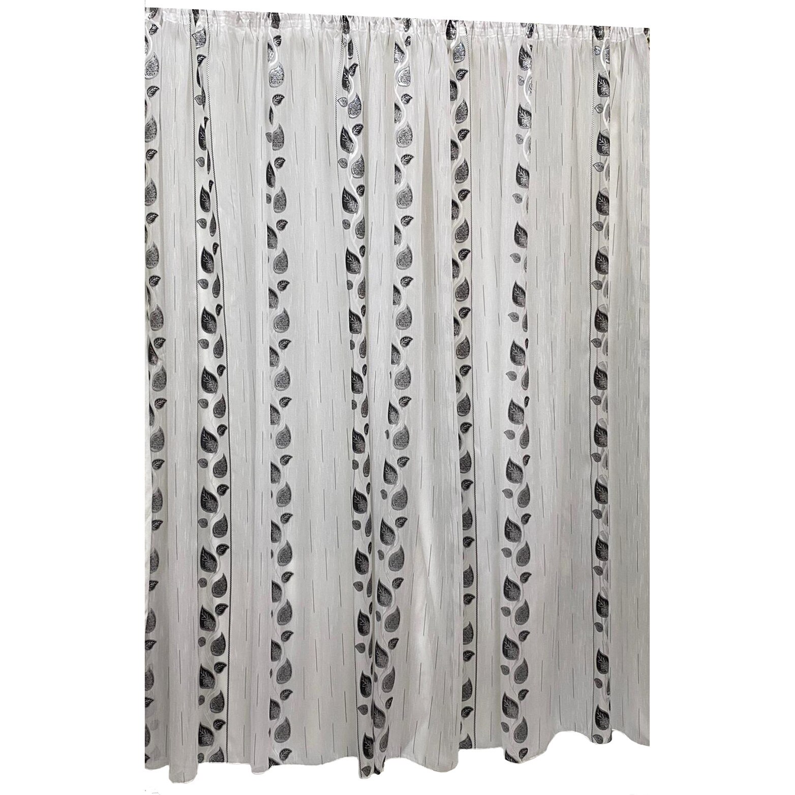 Perdea alba brodata cu ghirlanda de frunze, neagra 600x245cm, cu rejansa by Liz Line - RD1746