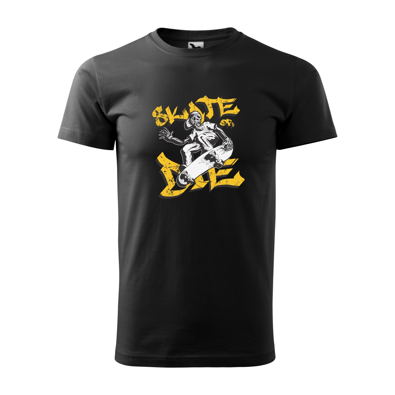Tricou negru barbati, idee de cadou, pentru pasionatii de skateboard, Skeleton Skate or Die, marime M