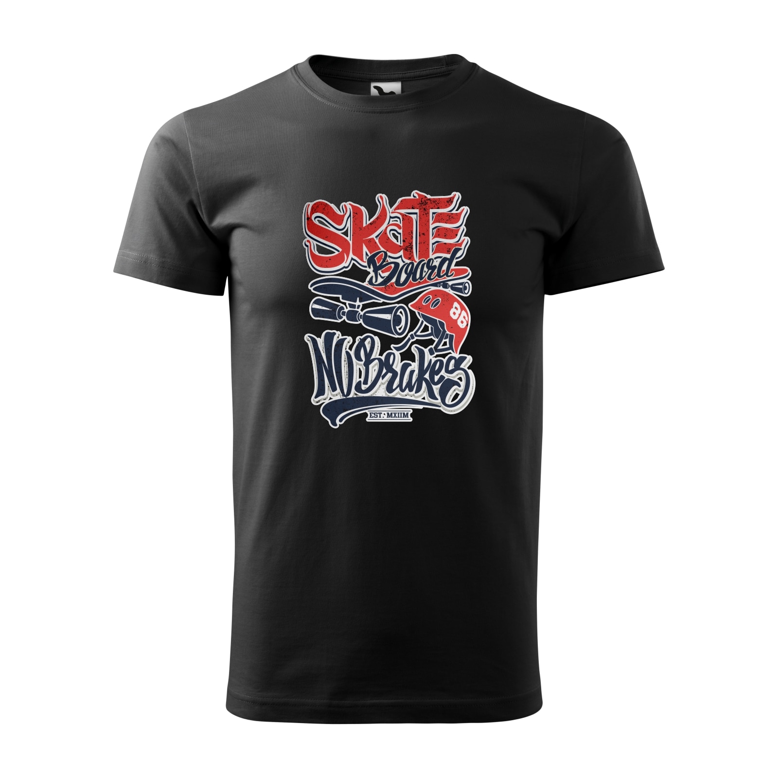 Tricou negru barbati, idee de cadou, pentru pasionatii de skateboard, Skateboard With No Brakes, marime XL
