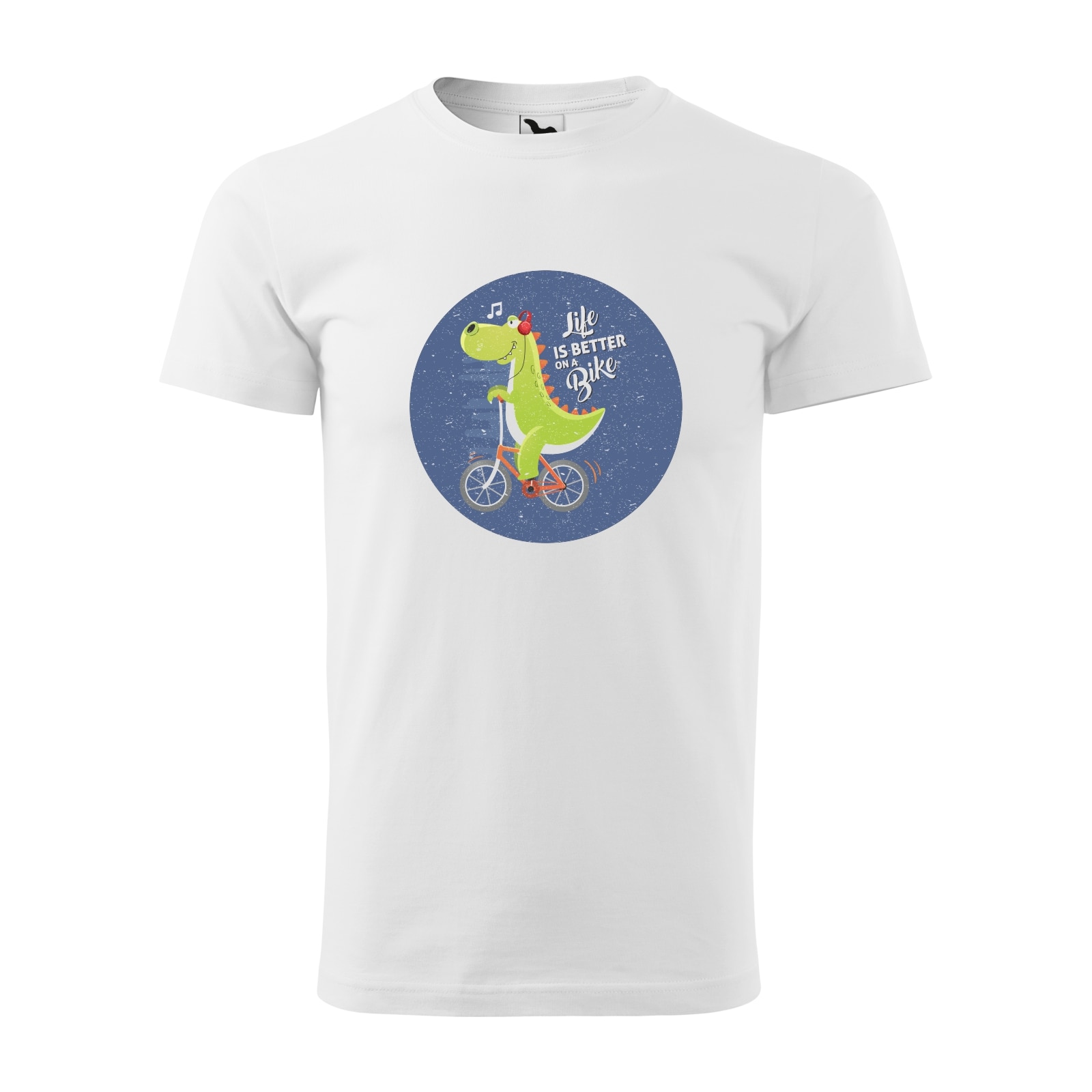Tricou alb barbati, idee de cadou, pentru biciclisti, Life is Better on a Bike Singing Dinosaur, marime XL