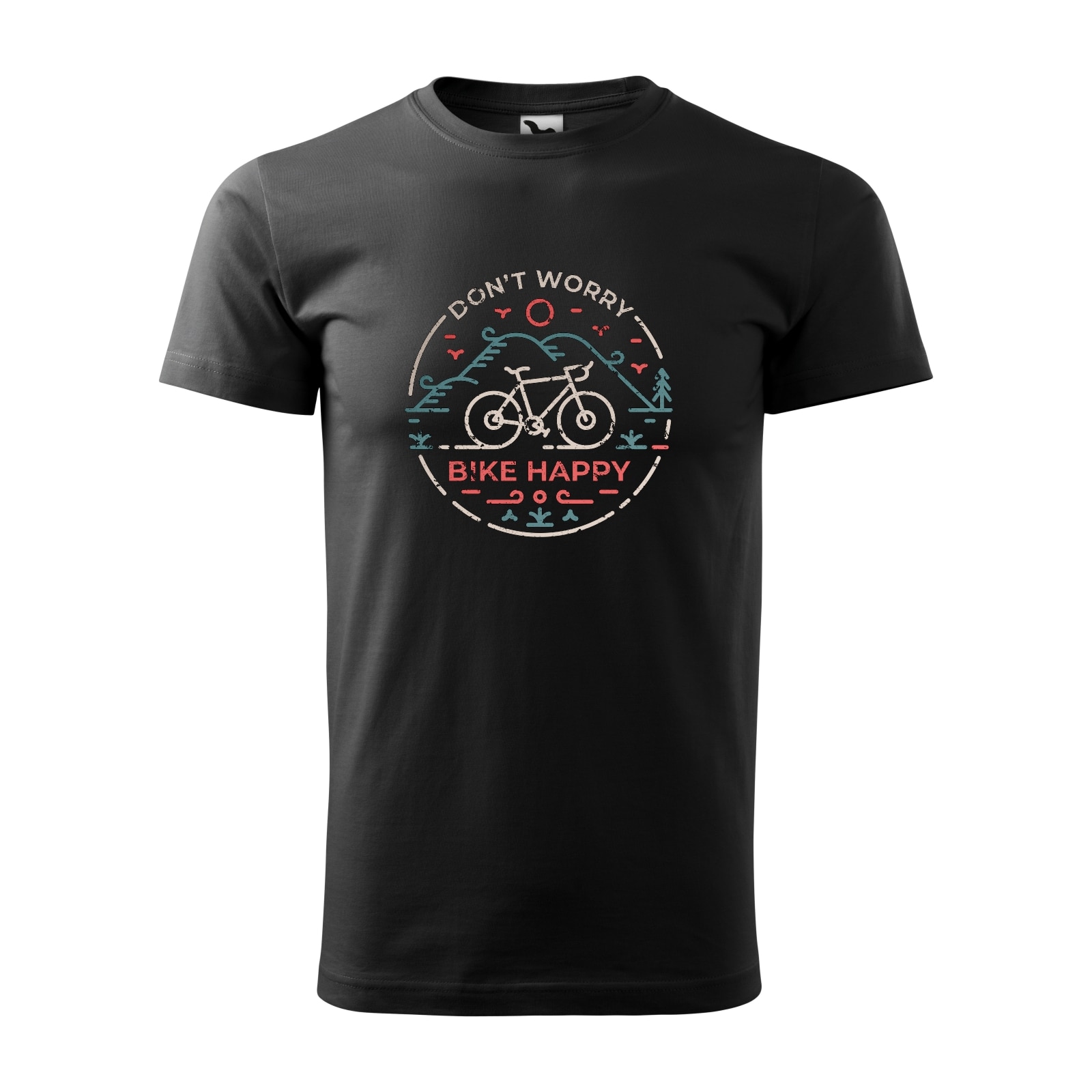 Tricou negru barbati, idee de cadou, pentru biciclisti, Dont Worry Bike Happy, marime XS
