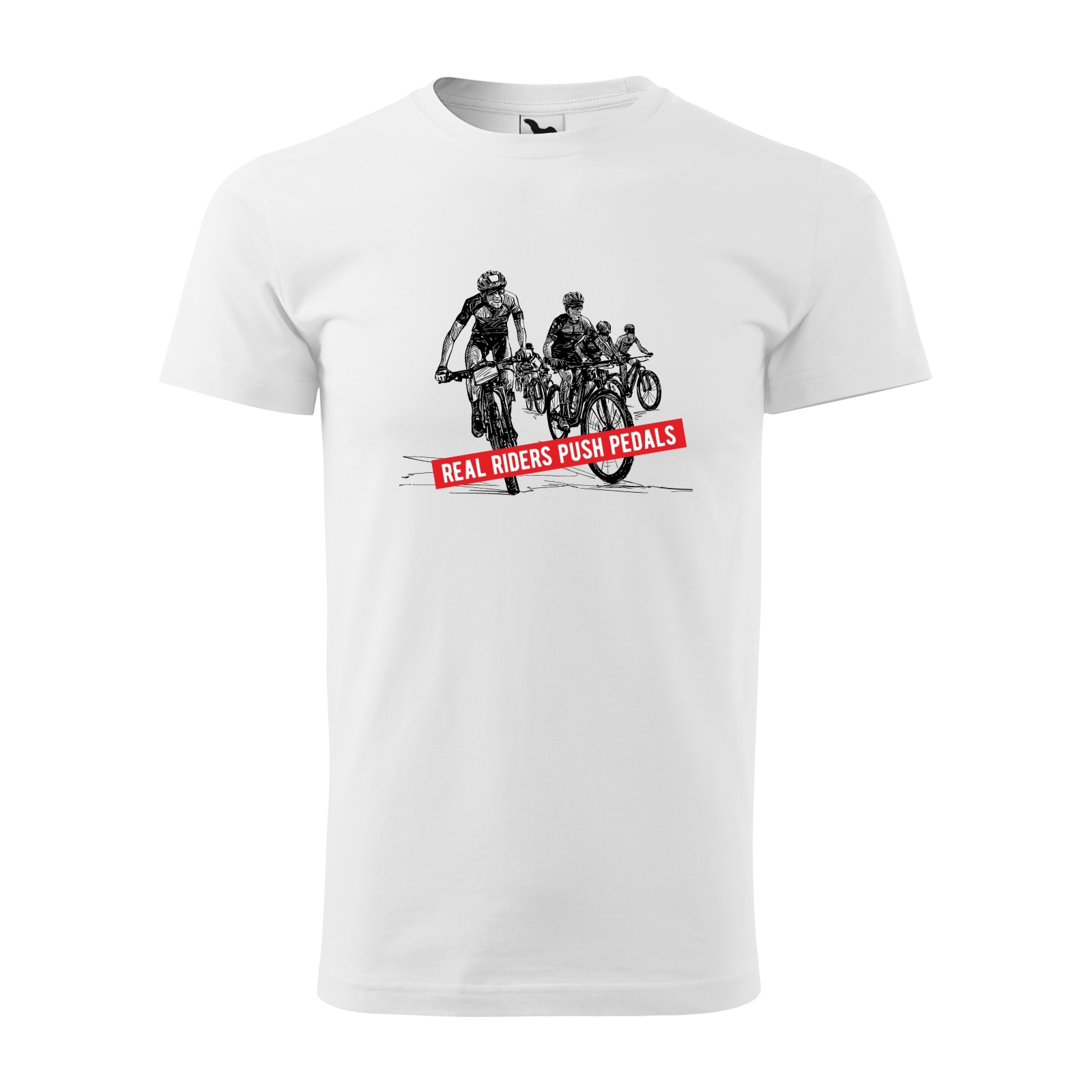 Tricou alb barbati, idee de cadou, pentru biciclisti, Real Riders Push Pedals, marime L