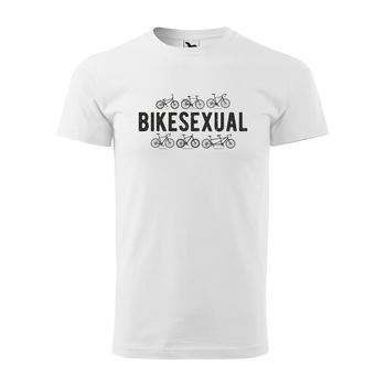 Tricou alb barbati, idee de cadou, pentru biciclisti, BikeSexual, marime XL