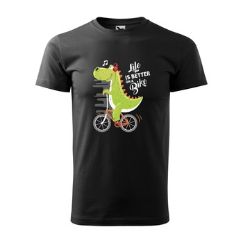 Tricou negru barbati, idee de cadou, pentru biciclisti, Life is Better on a Bike Singing Dinosaur, marime M