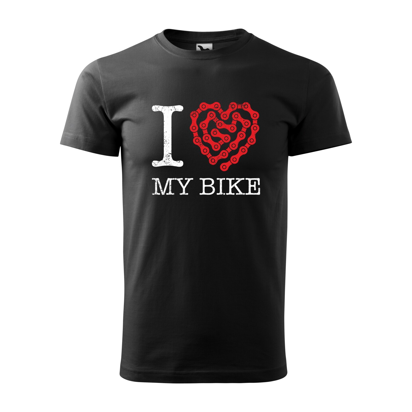 Tricou negru barbati, idee de cadou, pentru biciclisti, I Love my Bike Chain Heart, marime 2XL