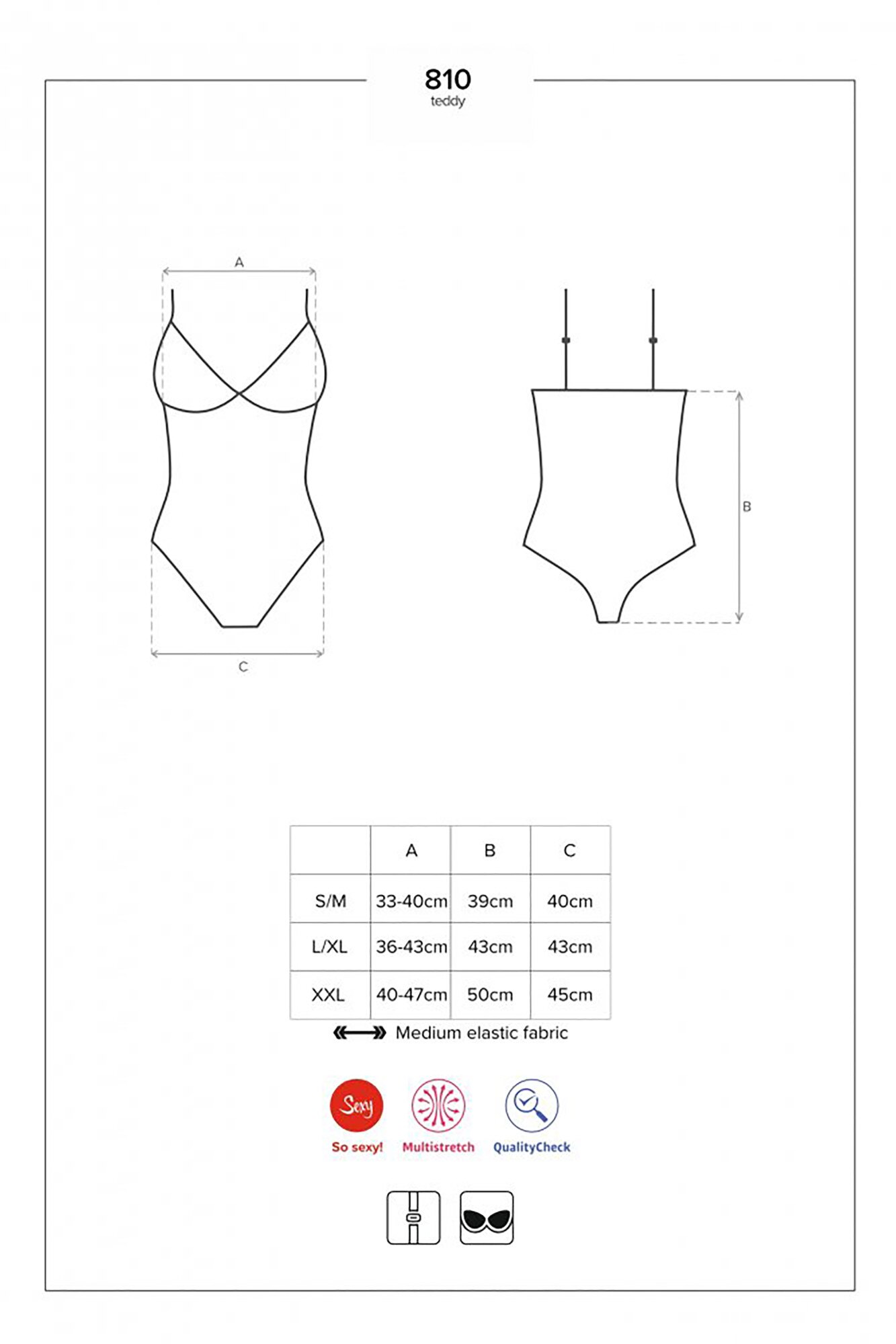 Body 810-TED-1, Obsessive, Poliamida, Negru, S-M, Negru mat