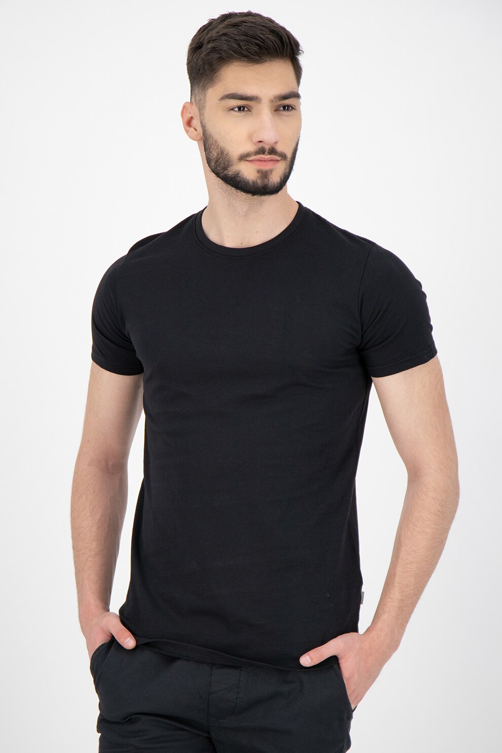 !Solid, Tricou slim fit de bumbac organic, Negru