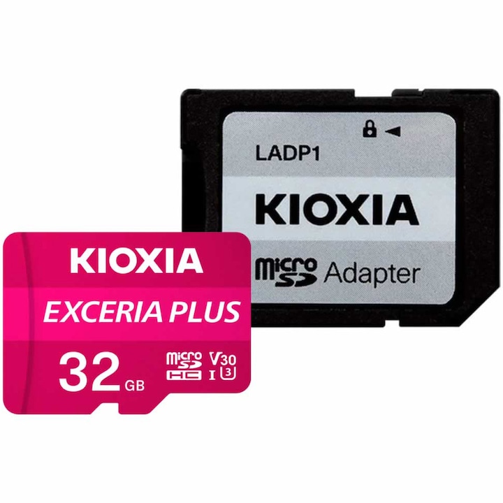 Kioxia Exceria Plus (M303) microSDHC memóriakártya 32GB, UHS I U3+ adapter, LMPL1M032GG2