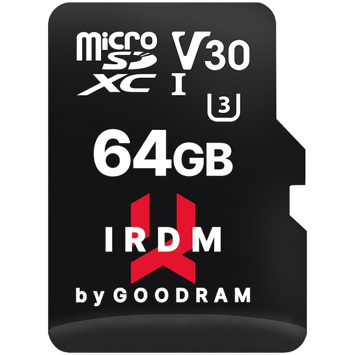 Карта памет microSDXC Goodram, IRDM 64GB, UHS I, Клас 10 + Адаптер, IR-M3AA-0640R12