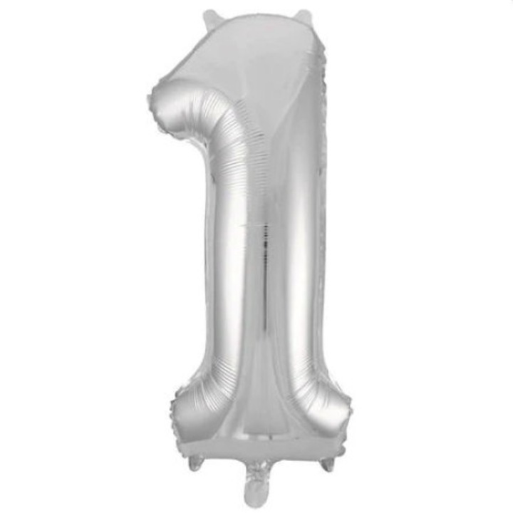 Royal Party® fólia léggömb, ezüst, 1 szám alakú,80 cm magasság, fémes