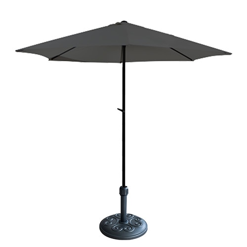 Umbrela soare gri cu mecanizm rabatare 270cm si suport rotund cu relief 12kg culoare neagra