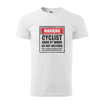Tricou alb barbati, idee de cadou, pentru biciclisti, Cyclist Hard Work do Not Disturb, marime M