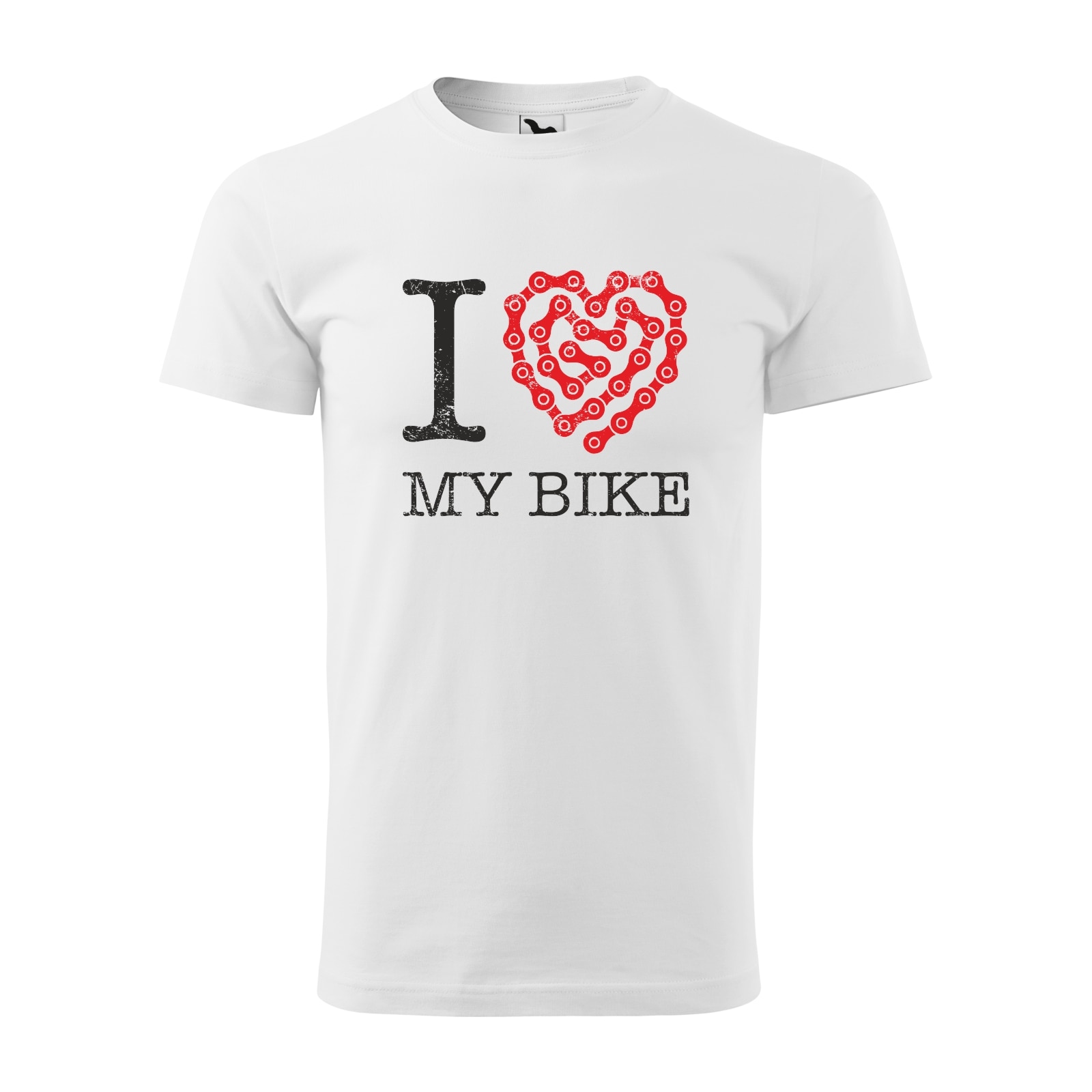 Tricou alb barbati, idee de cadou, pentru biciclisti, I Love my Bike Chain Heart, marime XL