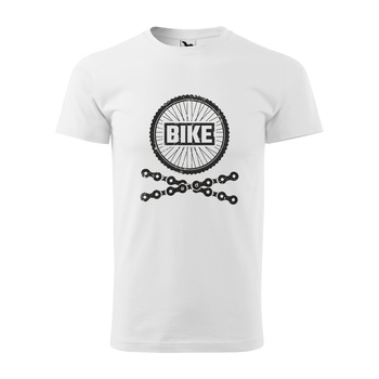 Tricou alb barbati, idee de cadou, pentru biciclisti, Bike Bones Wheels and Chains, marime L Tricou alb barbati, idee de cadou, pentru biciclisti, Bike Bones Wheels and Chains, marime L