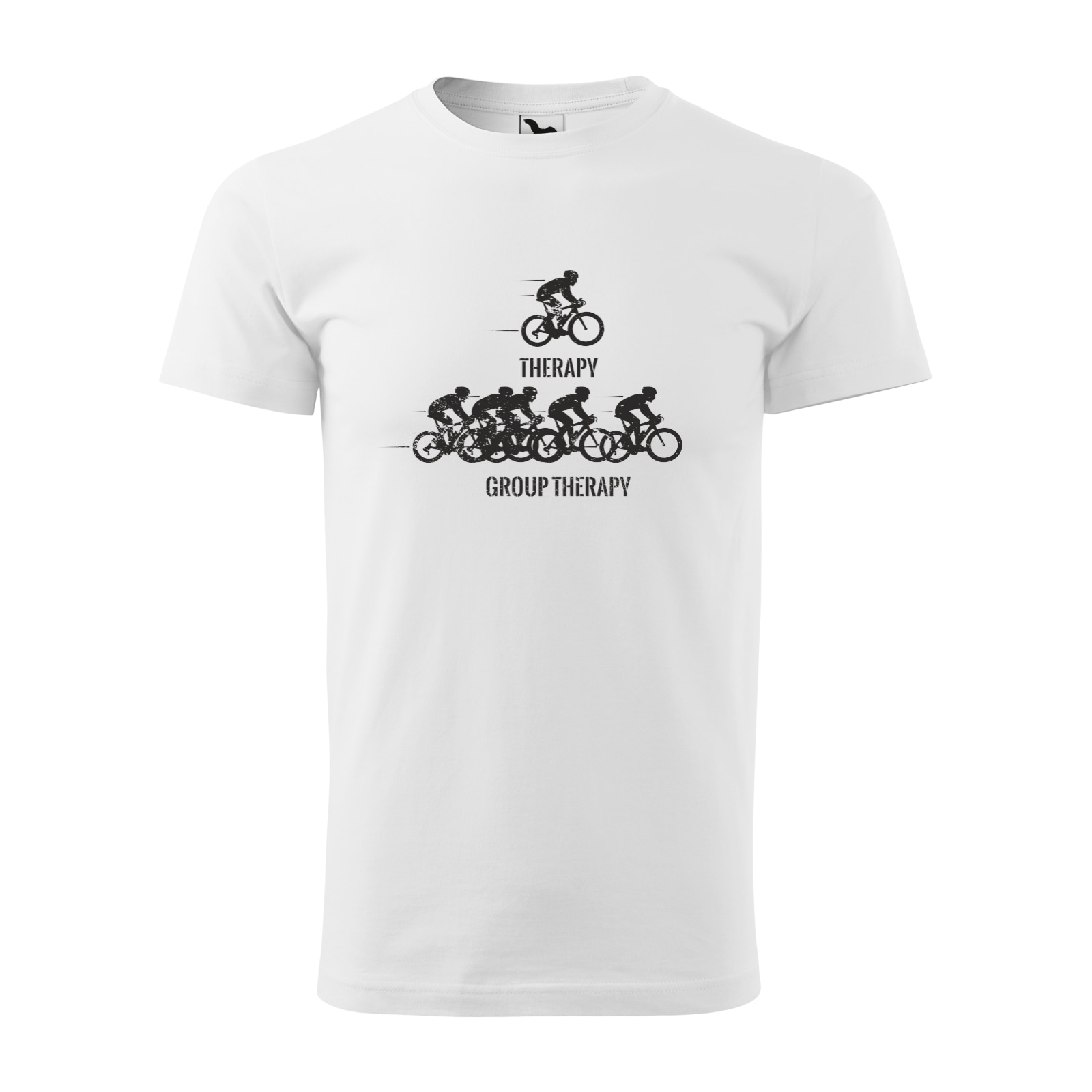 Tricou alb barbati, idee de cadou, pentru biciclisti, Cyclist Therapy vs Group Therapy, marime M
