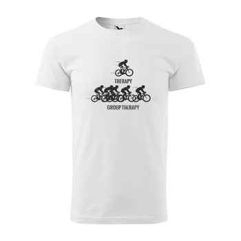 Tricou alb barbati, idee de cadou, pentru biciclisti, Cyclist Therapy vs Group Therapy, marime L Tricou alb barbati, idee de cadou, pentru biciclisti, Cyclist Therapy vs Group Therapy, marime L