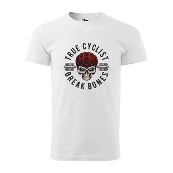 Tricou alb barbati, idee de cadou, pentru biciclisti, True Cyclist Break Bones, marime XS Tricou alb barbati, idee de cadou, pentru biciclisti, True Cyclist Break Bones, marime XS
