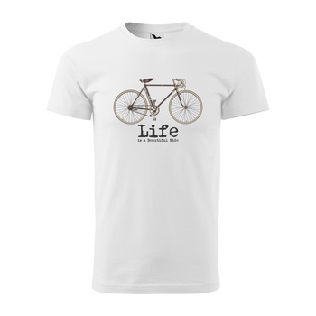 Tricou alb barbati, idee de cadou, pentru biciclisti, Life is a Beautiful Ride, marime XS