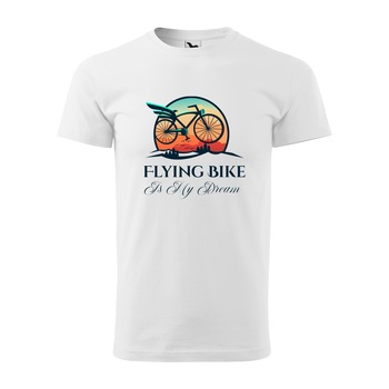 Tricou alb barbati, idee de cadou, pentru biciclisti, A Flying Bike is my Dream, marime L Tricou alb barbati, idee de cadou, pentru biciclisti, A Flying Bike is my Dream, marime L