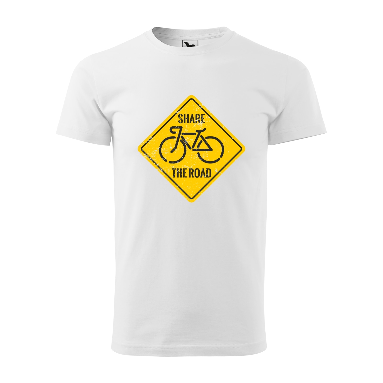 Tricou alb barbati, idee de cadou, pentru biciclisti, Bike Sign Share the Road, marime XS