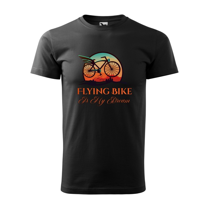 Tricou negru barbati, idee de cadou, pentru biciclisti, A Flying Bike is my Dream, marime L