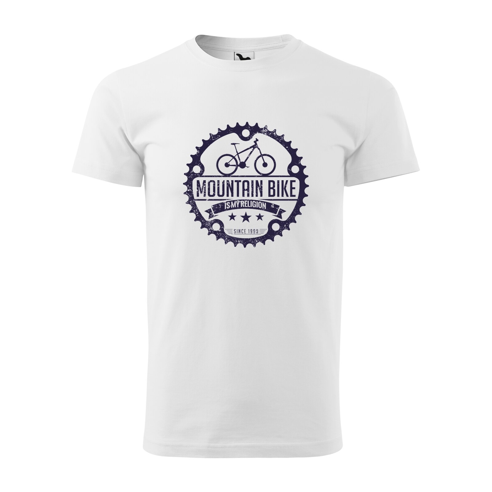 Tricou alb barbati, idee de cadou, pentru biciclisti, MountainBike is my Religion, marime M