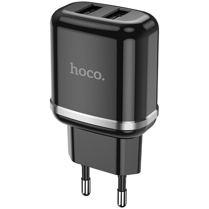 Set Incarcator Retea+Cablu Date Micro Usb Hoco N4 Aspiring 2xUSB 12W 2.4A 1m, Black