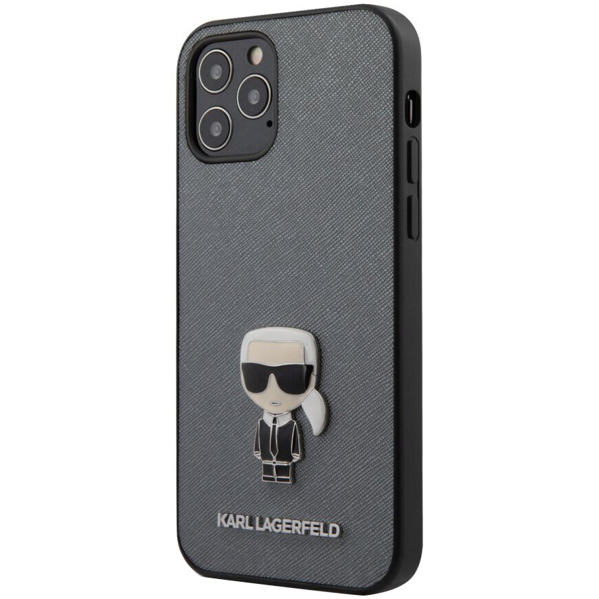 Husa Cover Karl Lagerfeld Saffiano Iconic pentru iPhone 12/12 Pro KLHCP12MIKMSSL, Silver