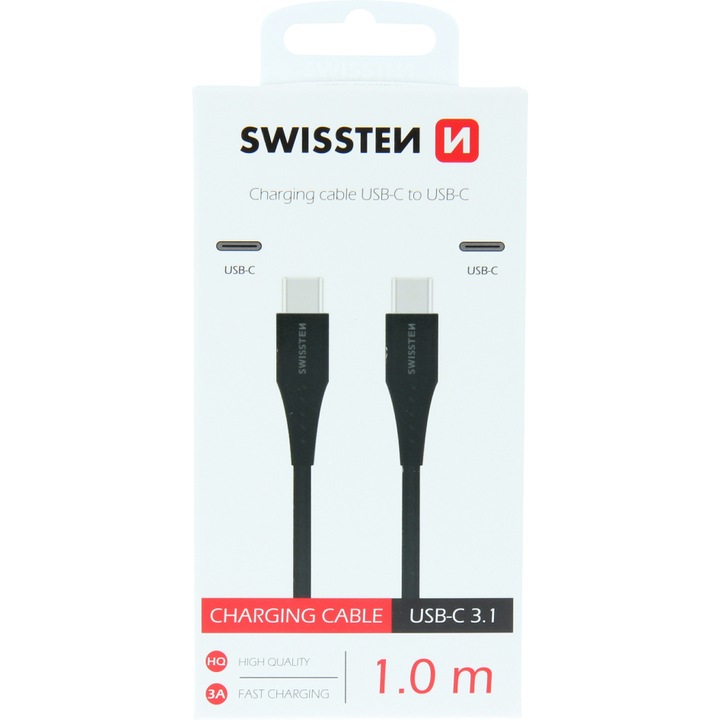 Swissten Adatkábel, C típusú - C, 1m, fekete