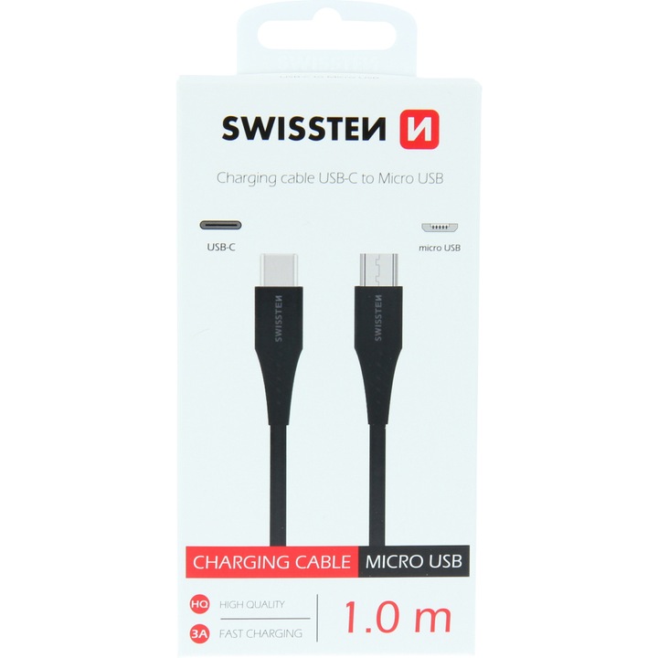 Swissten Adatkábel, típusa C, Micro USB, 1m, fekete