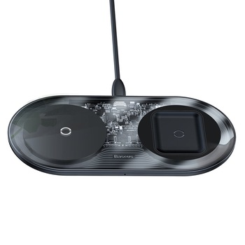 Incarcator Wireless + Cablu Type C Baseus Simple 2in1 pentru Telefon si Airpods Transparent/Black Incarcator Wireless + Cablu Type C Baseus Simple 2in1 pentru Telefon si Airpods Transparent/Black